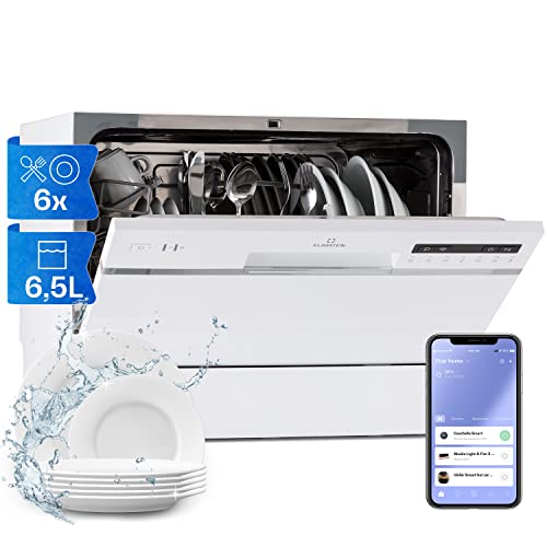 Klarstein Petit Lave Vaisselle Encastrable de 6 Couvert - 7 Programmes de Lavage - Silencieux et Portable, Facile à Installer pour la Maison et Bureau