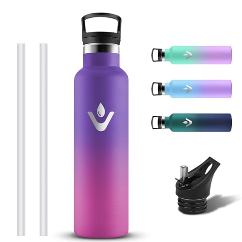 Grsta Gourde Isotherme, Gourde 750ml avec Paille, Reutilisable Bouteille Isotherme, Gourd Inox sans BPA, Bouteille d'eau en Acier Inoxydable, Anti Fuite Gourd pour Randonnee, Velo, Voyage