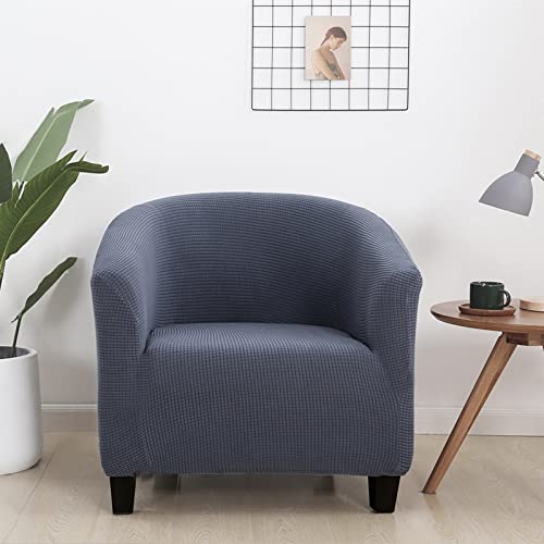 Image of SearchI Club Chair Slipcover Stretch Barrel Chair Covers Jacquard Tub Chair Slipcovers Soft Spandex Armchair Sofa Cover Removable Couch Furniture Protector Arm Chair Cover for Living Room(Grey Blue)