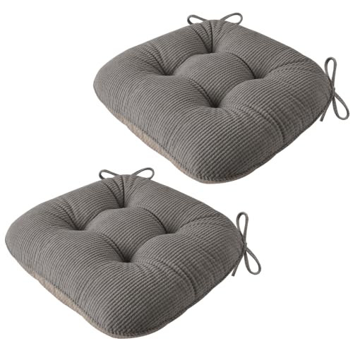 Image of AddGrace Chair Cushions for Dining Chairs 18 x18 inch 2Pcs Dark Grey | 3 Inch Thick, Non-Slip , Indoor Office , with 11 Inch Ties, for Office Workers, Middle-Aged and Older