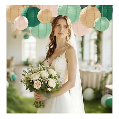 Image of Sage Green Paper Lanterns Decorative 12pcs Party Hanging Decorations for Rustic Party Bridal Shower Wedding Baby Shower Graduation Anniversary Neutral Room Decor