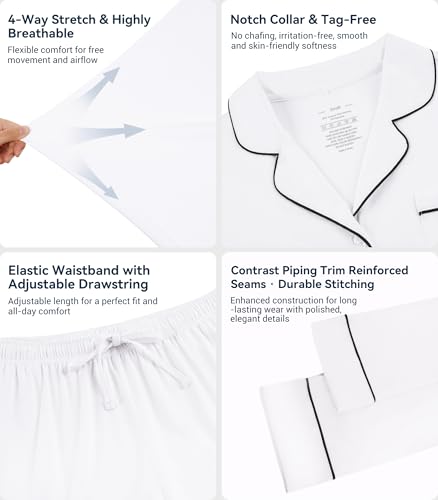Image of WiWi Viscose from Bamboo Women's Pajamas Set Super Soft Button Down Top and Pants Sleepwear Cooling Pjs S-3X