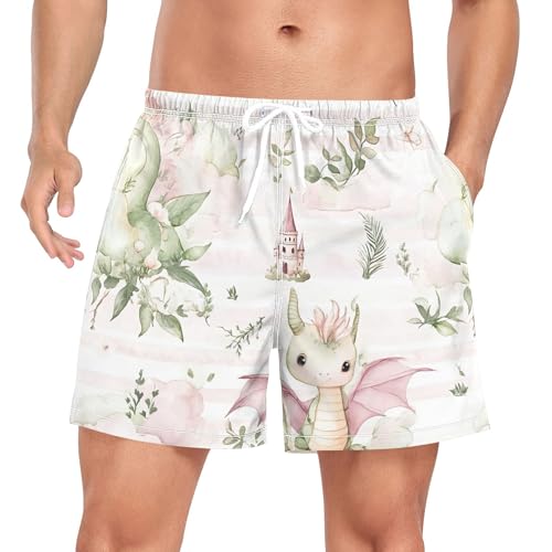 xigua Cute Baby Dragon Mens Swim Trunks with Liner, 5 inch Quick Dry Mens Boardshorts for Beach