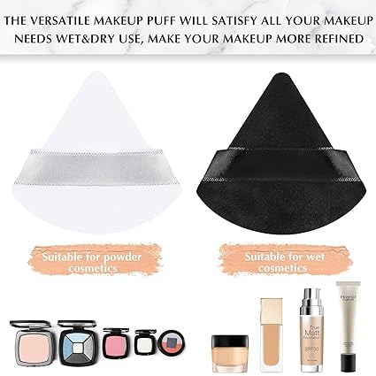 Image of Triangle Powder Puff Face Cosmetic Powder Puff Washable Reusable Bake Loose Powder Cosmetic Foundation Sponge Mineral Powder (2 Pcs Black Triange Puff)