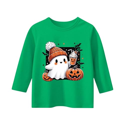 2025 Halloween Shirts for Teen Girls Cute Ghost Pumpkin Graphic Tee Kids 3/4 Sleeve Crewneck Top Casual Cotton Summer Clothes3