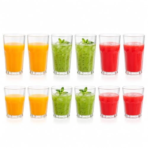 Image of bellemax Water & Juice Glasses | 370 ML & 300 ML Drinking Glasses Combo | Transparent Glass Tumblers for Water, Juice, Cold Drinks & Home Use Set of 12