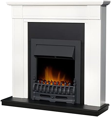 Adam Georgian Fireplace Suite in Pure White with Blenheim Electric Fire in Black, 39 Inch