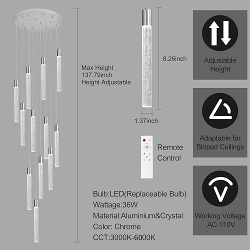 Image of 12-Lights Bubble Crystal Chandelier for Entryway High Ceiling,Chrome