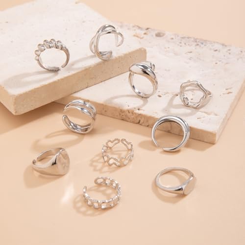 Image of Shining Diva Fashion Stylish Trendy Finger Rings Set for Women & Girls | Chunky Minimal Statement Ring Combos Modern Elegant Jewellery Collection