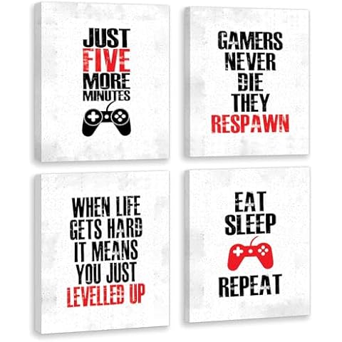 HPNIUB Gaming Wall Art for Boys Bedroom,Video Gamer Room Sign,Set of 4(11.8x15.7inch,Framed) Xbox Game Funny Quote Canvas Poster Accessories for Teen Boys Bedroom Playroom Man Cave Decor Cover
