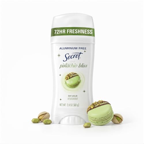Image of Secret Aluminum Free Deodorant for Women, 72hr Magnesium Odor Protection with Pro-Hyaluronic Acid, PH Balancing Minerals, Holiday Dry Solid, Pistachio Bliss Scent, 2.4 oz