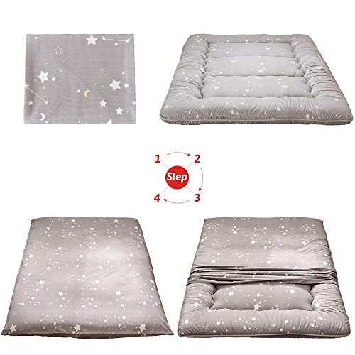 Image of MAXYOYO Grey Constellation Japanese Floor Futon Mattress, Tatami Floor Mat Portable Camping Mattress Kids Sleeping Pad Foldable Rolling Up Floor Lounger Couch Bed with Mattress Protector, Twin