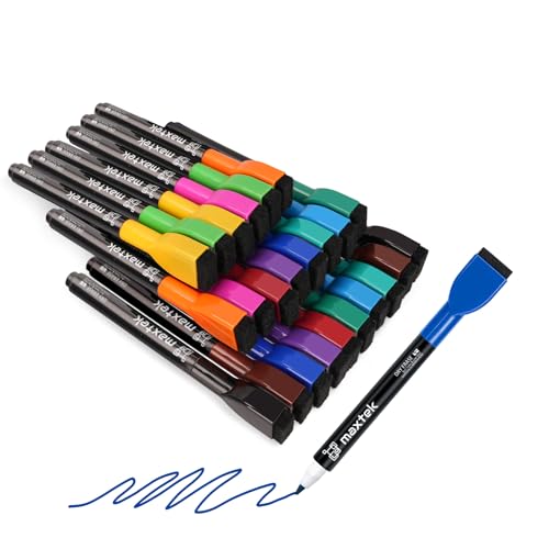 Image of maxtek 24 Count Magnetic Dry Erase Markers, Fine Tip, 12 Colors Whiteboard Markers with Built-in Eraser, Low Odor Thin Markers