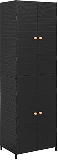 vidaXL Modern Black Garden Storage Cabinet - PE Rattan with Sturdy Powder-Coated Steel Frame and Solid Acacia Wood Handles - Dimensions: 59x40x180 cm Third Prompt: