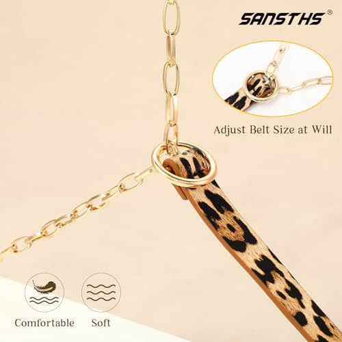 SANSTHS Waist Chain Belts for Dresses Jeans Pants, Women PU Leather Belts With Gold Chain4