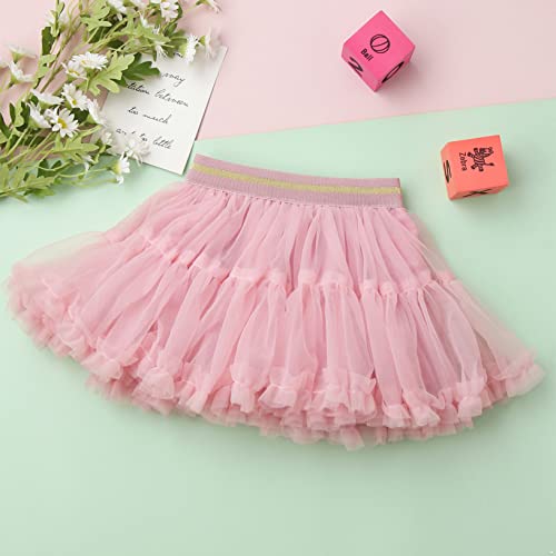 Yeahdor Kids Girls Layered Tulle Tutu Skirts Toddler Princess Ballet Pompom Skorts Dress Outfits Pink 5-6 Years #TOP2