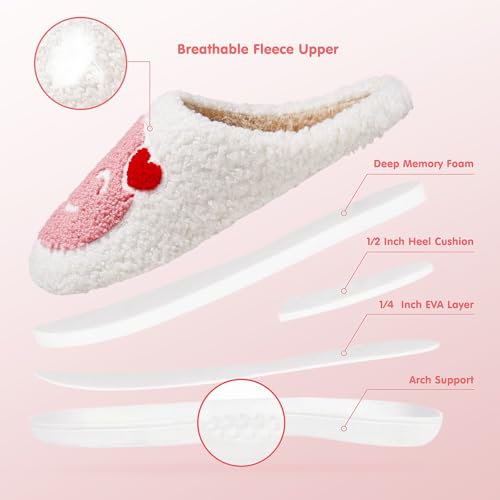 ATHMILE Smiley Face Slippers for Women Men Indoor Cute House Shoes Fuzzy Fluffy Cozy Slippers Happy Face Preppy Comfy for Bedroom Outdoor4