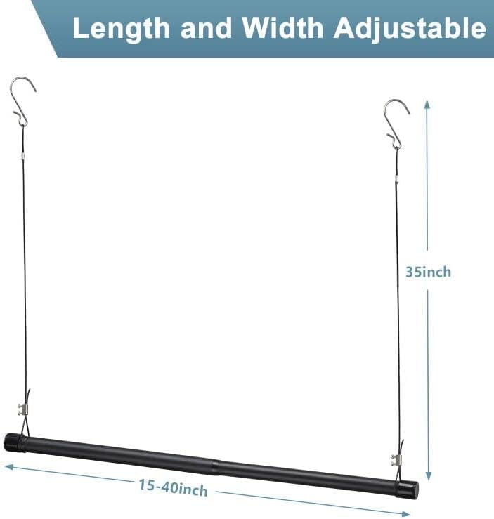 Stainless Steel Hanging Clothes Rail, 38-101 cm, Telescopic & Adjustable Clamping Rod, Extendable Wardrobe Rail, Matte Black - Image 3