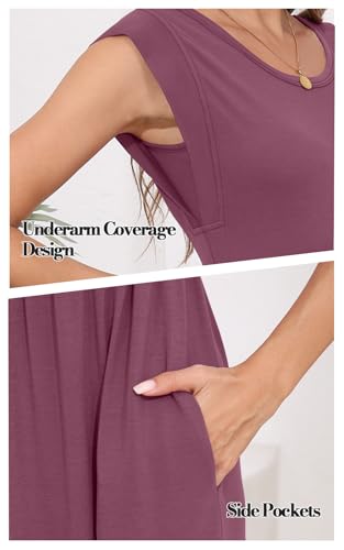 Image of DB MOON Womens 2026 Maxi Dresses Empire Waist Long Summer Dress Casual Cap Short Sleeve Sundress with Pockets
