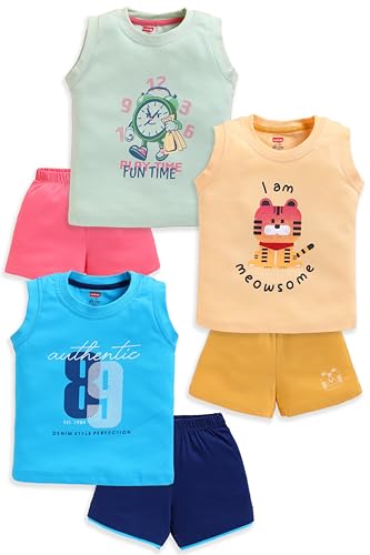 Image of LuvLap Baby Boys 100% Cotton Sleeveless Boys Tank Top & Shorts Set Pack of 3