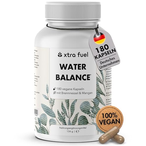 Water Balance Komplex - 180 vegane Entwässerungstabletten hochdosiert für Bindegewebsbildung Brennnessel Kapseln mit rotem Weinrebenblatt Rosskastanie Magnesium & Mangan - vegan & laborgeprüft