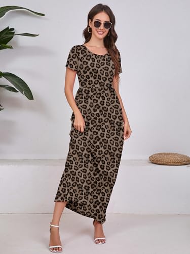 Image of DEARCASE Maxi Dress for Women Short Sleeve Casual Summer Loose Plain Comfy Long Dresses with Pockets