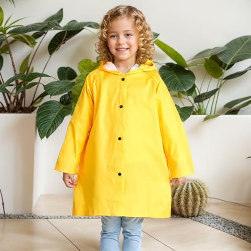 Image of Boys Girls Raincoat, Lightweight Breathable Kids Rain Jacket Waterproof Yellow Rain Coat for Children Rainwear