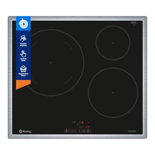 Balay - Placa de Inducción, 3 Fuegos, 60 cm, Función Sprint, Control táctil y Programable, Marco de Acero Inoxidable, Negro, 3EB865XR