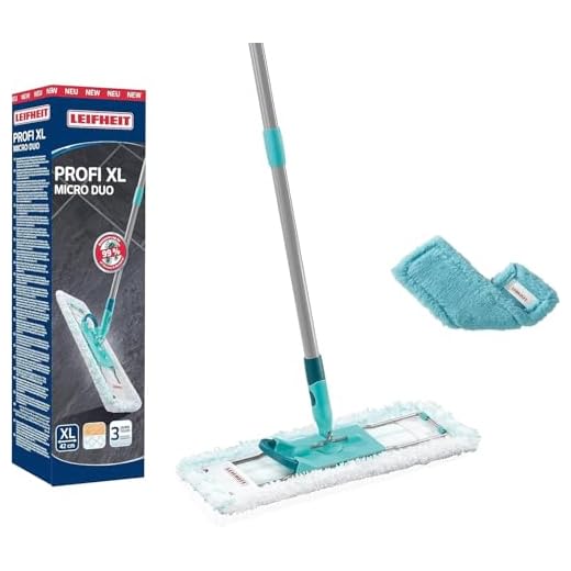 Leifheit Profi XL vloerwisser met emmer en Static Plus overtrek, Luxe 42 cm grote vloermop, Easy-Steer Microvezel Mopkop en, Dusting Mopkop, en Profi Wringer Emmer met Rollers, Turquoise