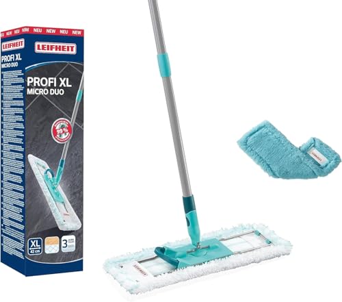 Leifheit Profi XL Micro Duo + Duster Static Floor Wiper (Turquoise, Wood, Marble, Tile)