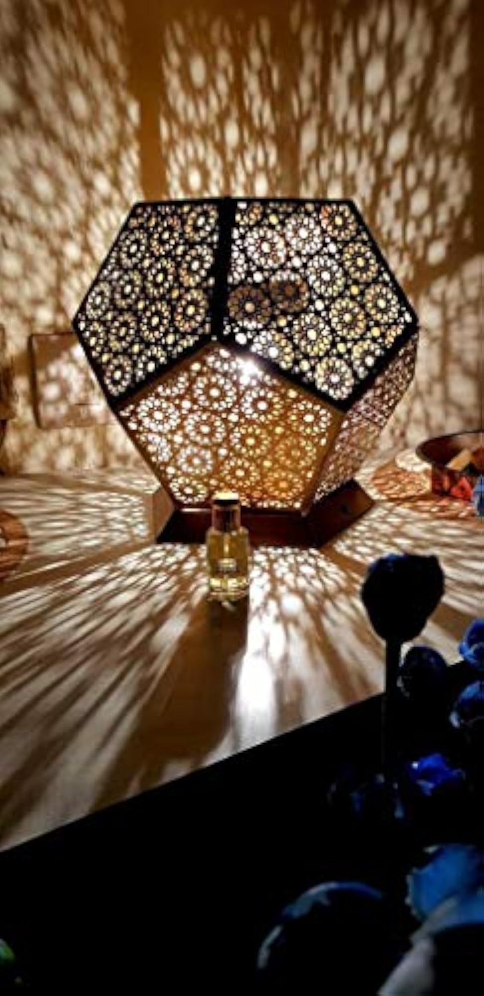 Handcrafted Metallic Golden Pentagonal Aroma Diffuser Lantern