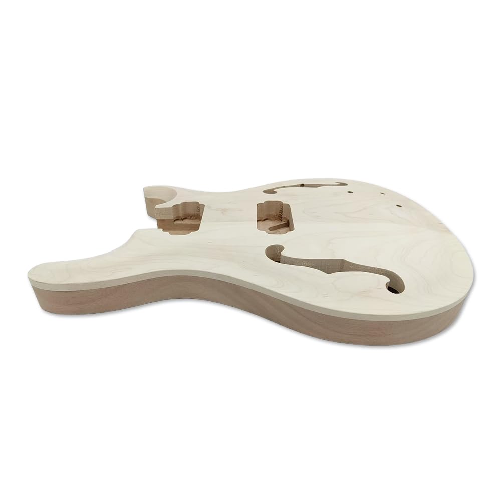 Juego de cuerpo de guitarra semihueco con tapa de arce de caoba, parte superior curvada, en bolsillo, repuesto para bricolaje