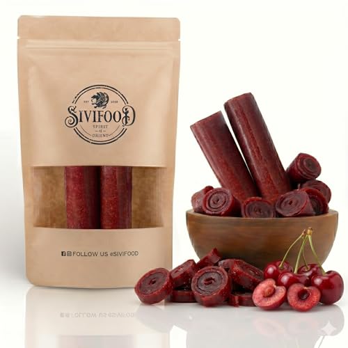 SIVIFOOD Fruchtleder Sauerkirsch [200g] - Premium Lavashak Fruchtrollen aus Sauerkirsche - Fruchtig-säuerlicher Geschmack - Schonend getrocknet & ohne Zusätze - Gesunde Snacks für unterwegs
