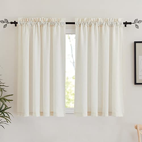 RYB HOME Linen Blend Short Sheer Curtains - Small Curtains Soft Airy Breathable Window Drapes European Vintage Draperies Light Filtering for Kitchen, Bathroom, W 52" x L 45", Set of 2, Light Cream by RYB HOME - Used condition - US$11.75