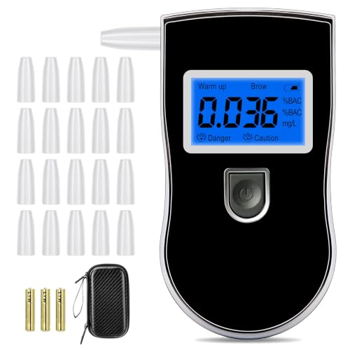 Alkoholtester mit 20 Mundstücke, Digital Alkoholmessgerät mit LED-Display