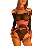 ALLOVME Women Punk Body Harness Belt Waist Belt Body Chains Belt Suspenders Lingerie Sets with Handcuffs