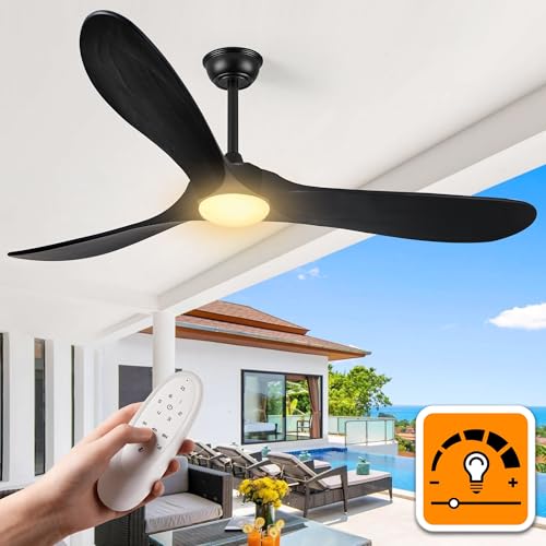 Haipeel Ceiling Fans with Lights, 60 Inch Solid Wood Black Ceiling Fans with Lights and Remote Control for Outdoor Ceiling Fan with Light Propeller for Porch Farmhouse, DC ETL Listed, Matte Black by Haipeel - Used condition - US$212.14