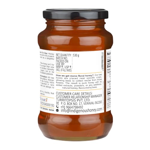 Image of INDIGENOUS HONEY Raw Karanj Honey Pure Unfiltered 17.64 oz Glass Jar