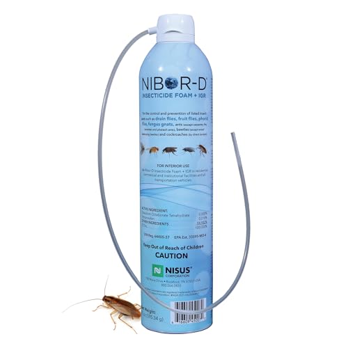 Comparison: Best Insecticide For Drain Flies 2 Nibor-D Insecticide Foam with IGR, Ready-to-Use for Fly and Cockroach Control, 360 Degree Application, Includes 17" Hose (1 Pack, 21 oz Can)