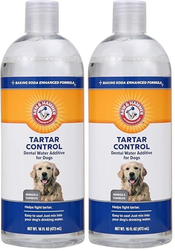 Image of Arm & Hammer Clinical Care Dental Rinse for Adult Dogs, Odorless Flavorless Water Additive for Daily Plaque, Tartar, and Bad Breath Control, Baking Soda Enhanced Formula, 16 Fl Oz (Pack of 2)