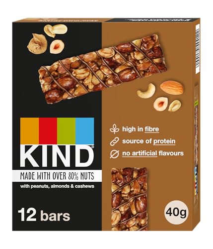 Kind Bars, Hazelnut Butter Milk Chocolate, Healthy Snack, Gluten Free Snack Bars, No Artificial Colours, Flavours or Preservatives, Multipack 12 x 40g