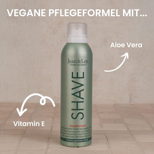 Jean & Len Rasiergel Aloe Vera & Vitamin E, für eine besonders schonende & gründliche Rasur, schützt vor Irritationen & Reizungen, Rasiergel für Damen, ohne Parabene & Silikone, vegan, 200 ml
