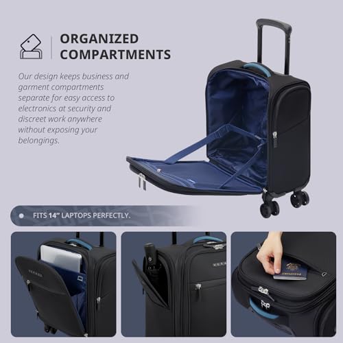 Image of Verage Underseat Carry On Luggage With Spinner Wheels, Black, 14-Inch Compact Pro