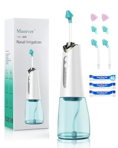 Image of Nasal Irrigation System, Cordless Nasal Rinse Machine for Sinus Relief & Nasal Care, Electric Neti Pot with Tips and Salt Packs Nasal Irrigation Sinus Rinse System Kit for Adult & Kid (302ML)