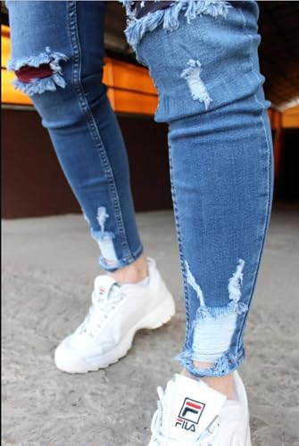 Mens Skinny Jeans Ripped with Holes Trendy Hip Hop Streetwear Stretchy Denim Pants4