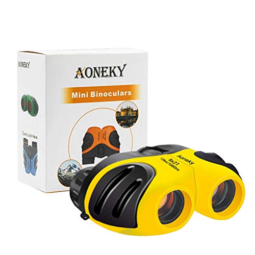 Aoneky Mini Binoculares Prismáticos para Niños 8×21 - Binoculares Compactos Juguete Infantil Ligero Portátil Seguro, para Observación Concierto Ópera Partido de Fútbol, Regalo de Cumpleaños (Amarillo)