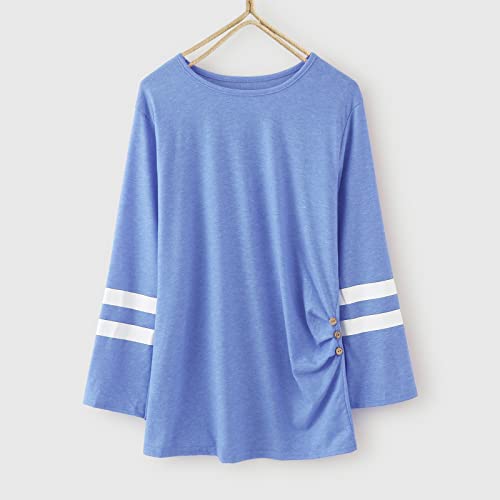 Kids Girls Cotton Fall Tuni Tees Round Neck Long Striped Sleeve Knot Front Button Casual Solid Trendy Tops Clothes2