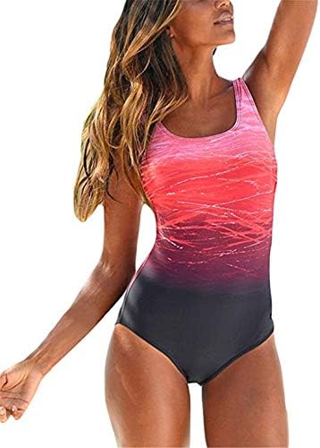 HotgreenpepperWomens Gradient Color Crisscross Low Back Round Neck One Piece Swimsuits Swimming Costume