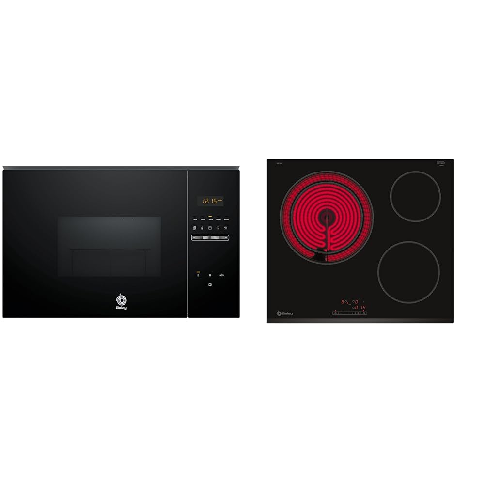 Balay 3CG5172N2 - Microondas, electrónico, Encastrable sin marco, 38 cm, 20 l, 5 F & 3EB715LR - Placa Vitrocerámica, 60cm, 2 Zonas, 5.700W, Función Silencio, Control Táctil