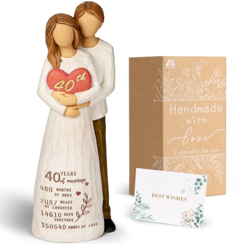 Product Image of the Hosetim 40th Anniversary Wedding Gifts for Couple,40th Anniversary Couple Figurine Gifts for Parents Wife Husband,Happy Ruby 40 Years of Marriage Hand-Painted Figure Gift for Him Her